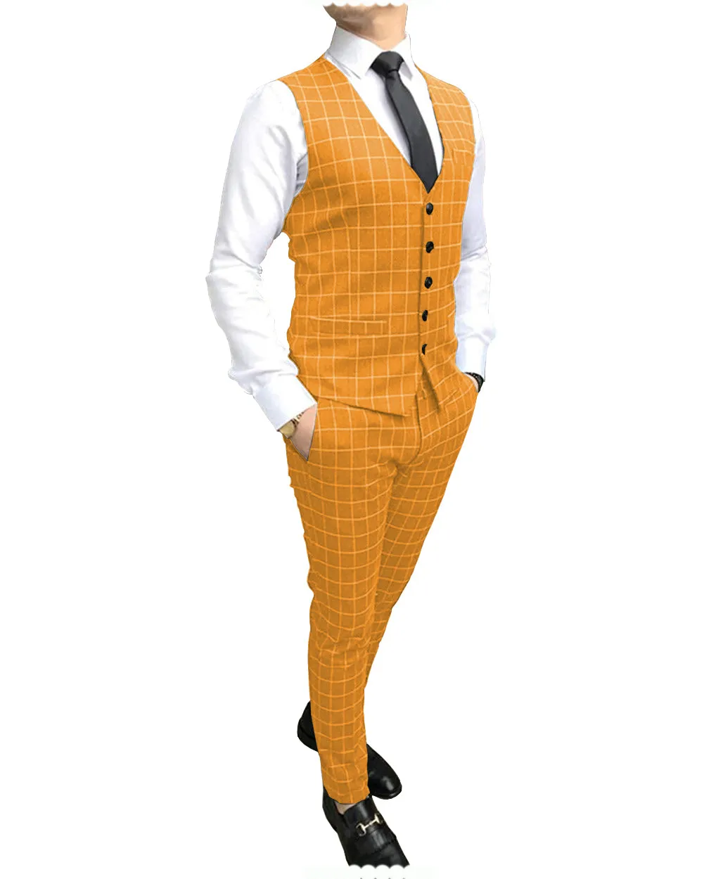 Formal Mens Suit Notch Lapel Blazer Plaid 2 Pieces (Vest Pants)