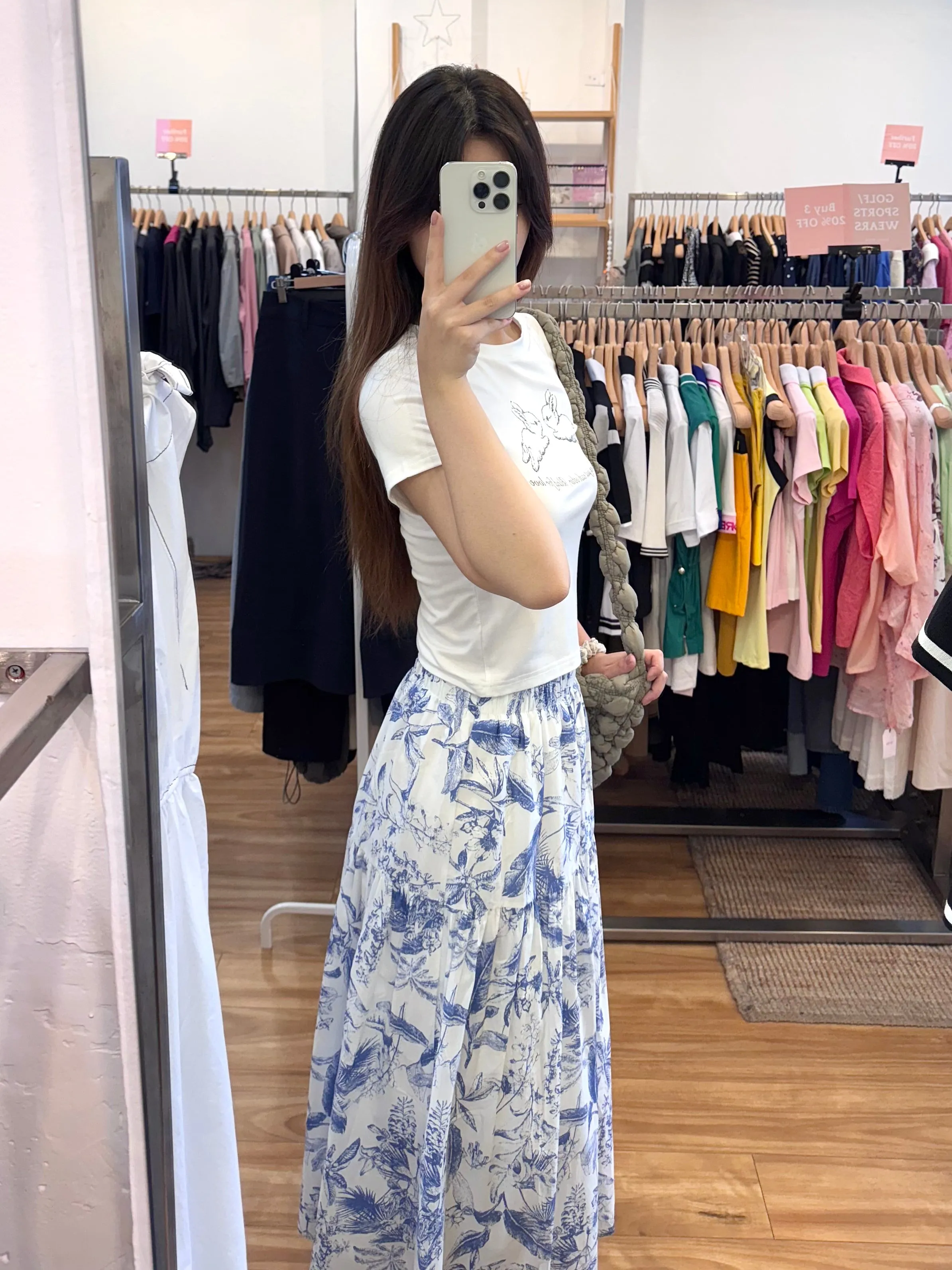 Fresh Pattern Summer Blue / Black Long Skirt