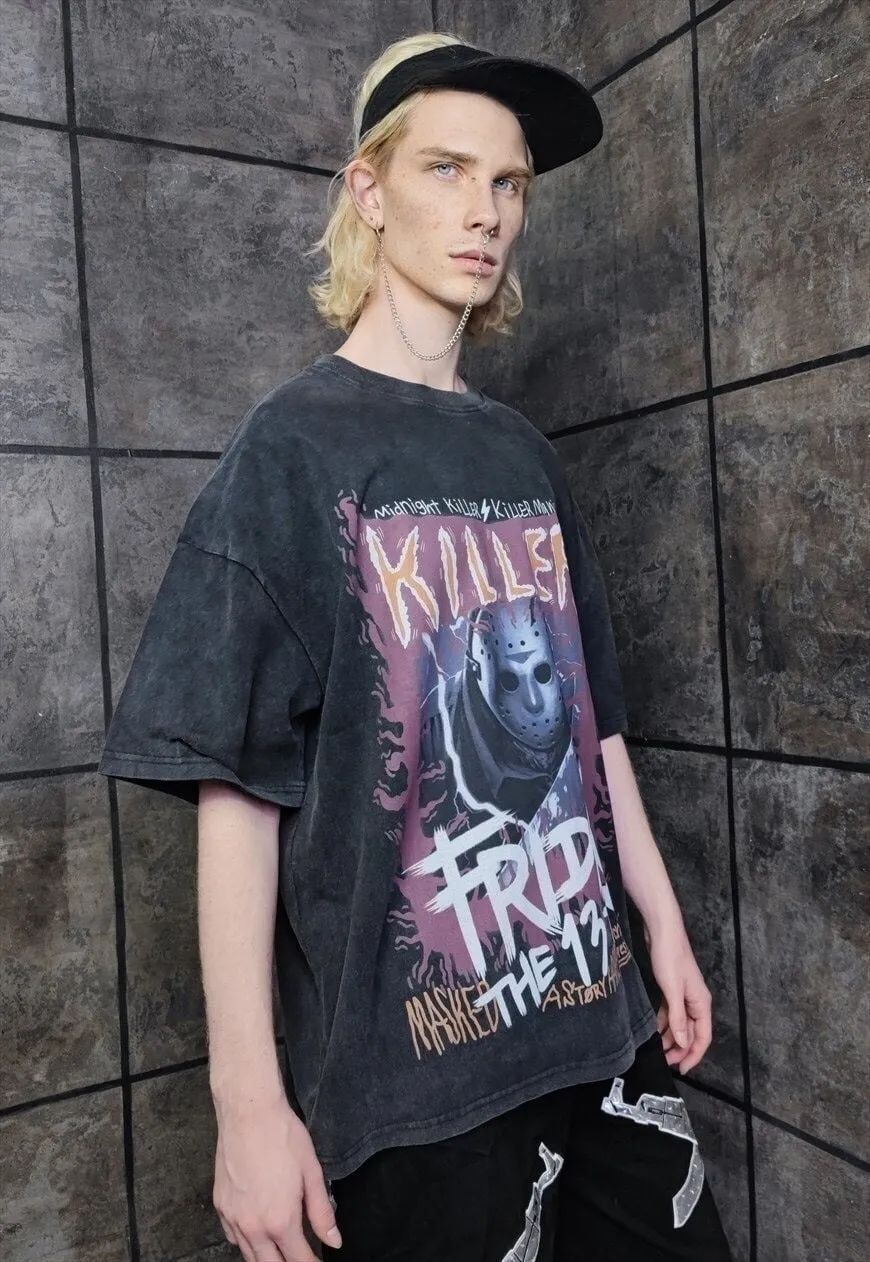 Friday 13th t-shirt vintage wash Horror movie tee acid grey