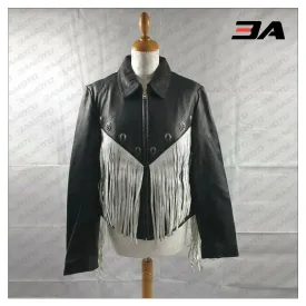 Fringe Leather Embellished Studded Jacket