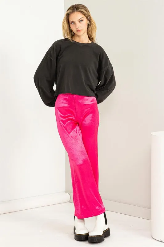 Fuchsia Set To Love Satin High-Waist Wide Leg Pants