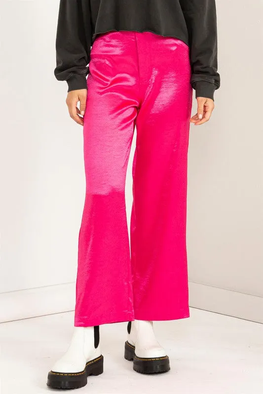 Fuchsia Set To Love Satin High-Waist Wide Leg Pants