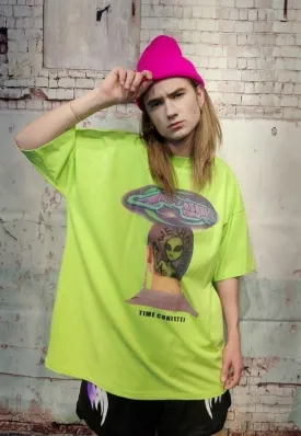 Futuristic raver tee Alien skinhead print t-shirt in green