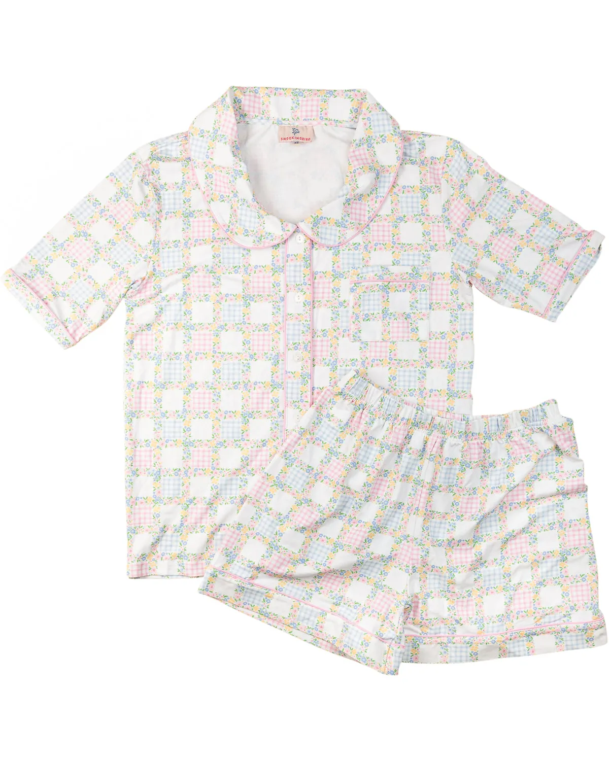 Garden Gingham Short Sleeve Ladies Knit Pajamas