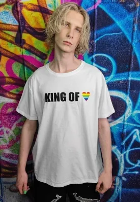 Gay King T-shirt LGBT rainbow heart tee Pride top in white