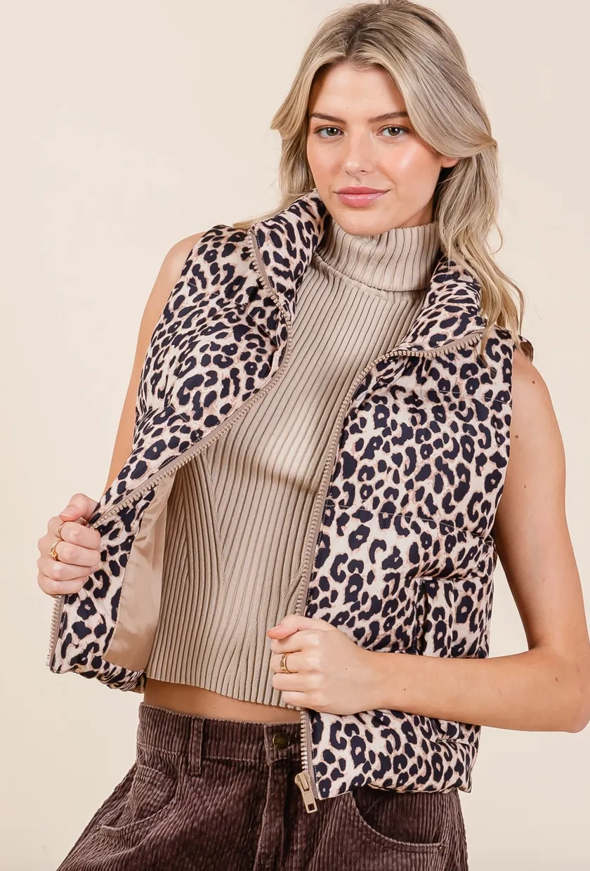 GG Leopard Puffer Vest