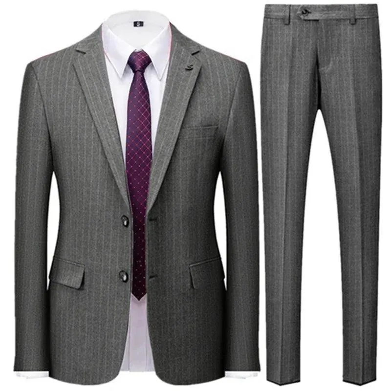 Grey Pinstriped Men Suit - Business Formal