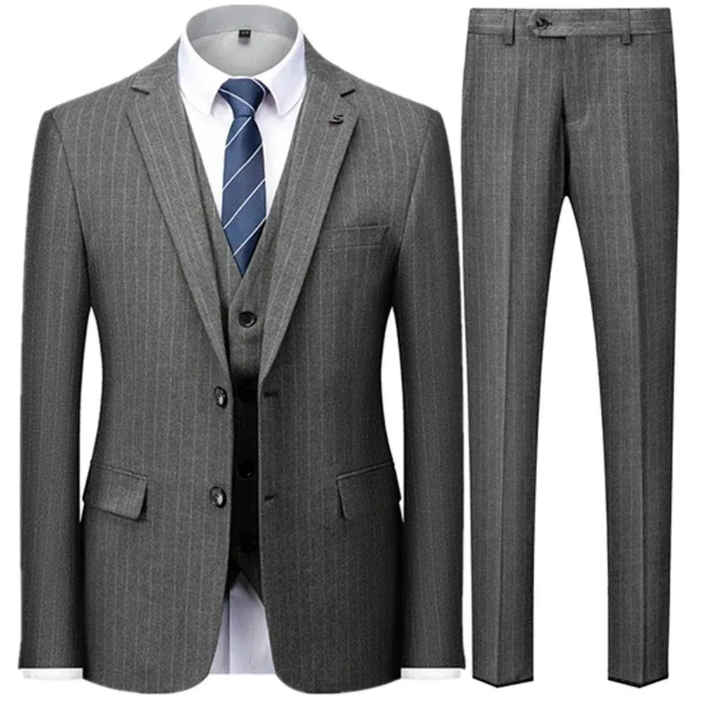 Grey Pinstriped Men Suit - Business Formal