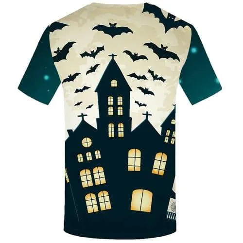 Halloween T shirts Men Castle Tshirts Casual Bat Tshirt Printed Animal T-shirts Graphic Party T shirts Funny Short Sleeve summer