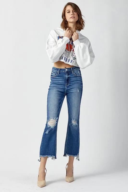 High Rise Crop Raw Hem Jeans