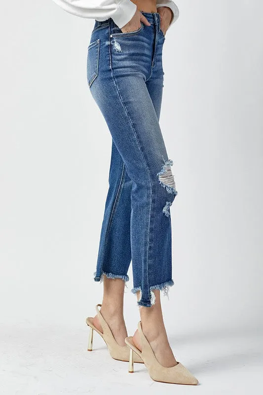 High Rise Crop Raw Hem Jeans