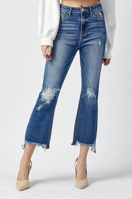 High Rise Crop Raw Hem Jeans