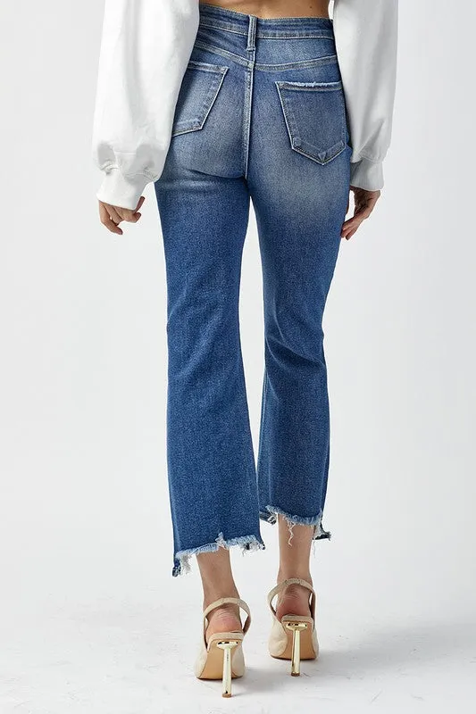 High Rise Crop Raw Hem Jeans