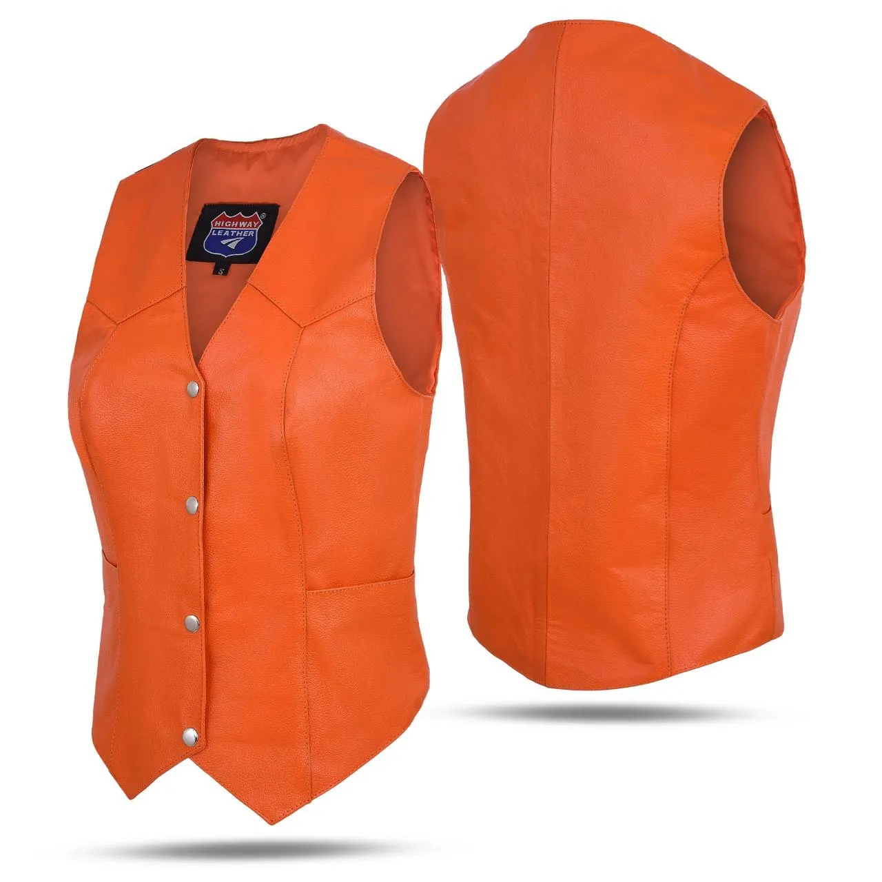 HL14500ORANGE Ladies Women soft leather ORANGE biker motorcycle vest black concealed carry