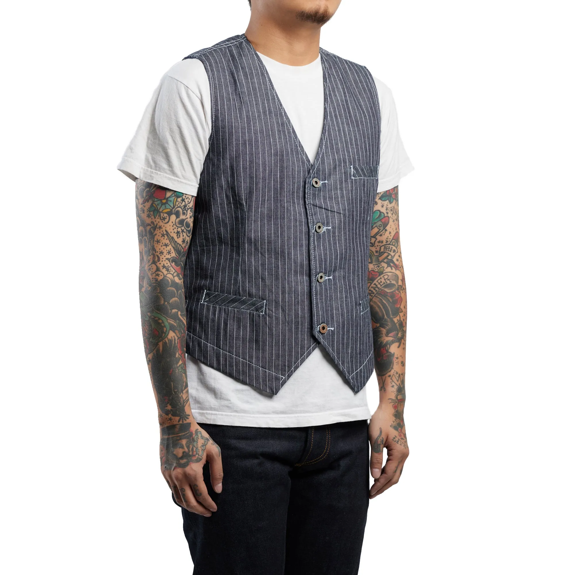 INDIGO VINTAGE STRIPE WORK VEST