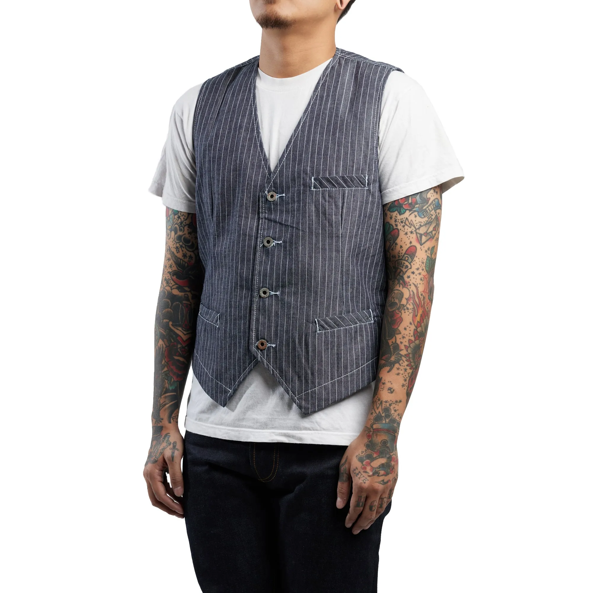 INDIGO VINTAGE STRIPE WORK VEST