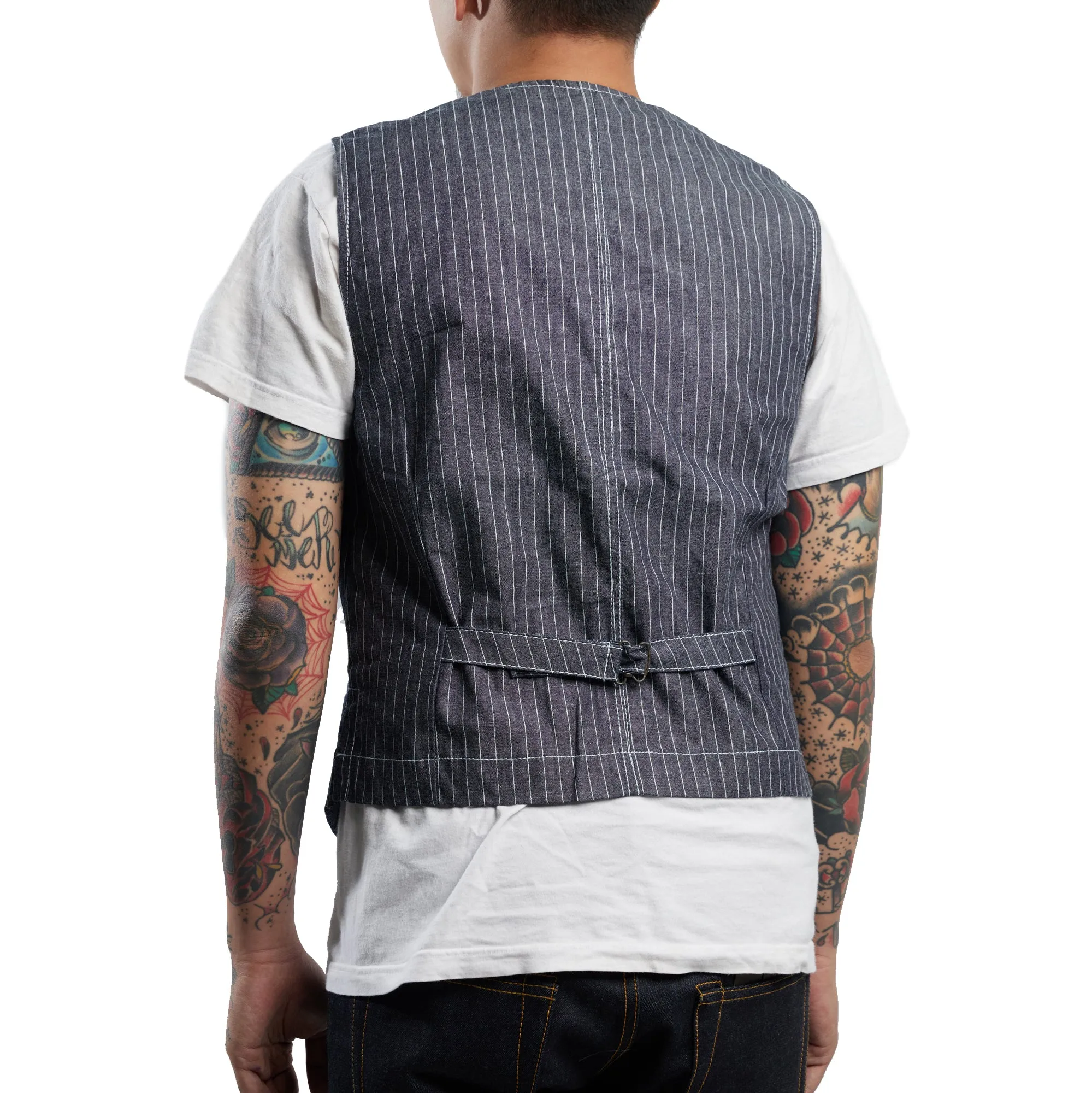 INDIGO VINTAGE STRIPE WORK VEST