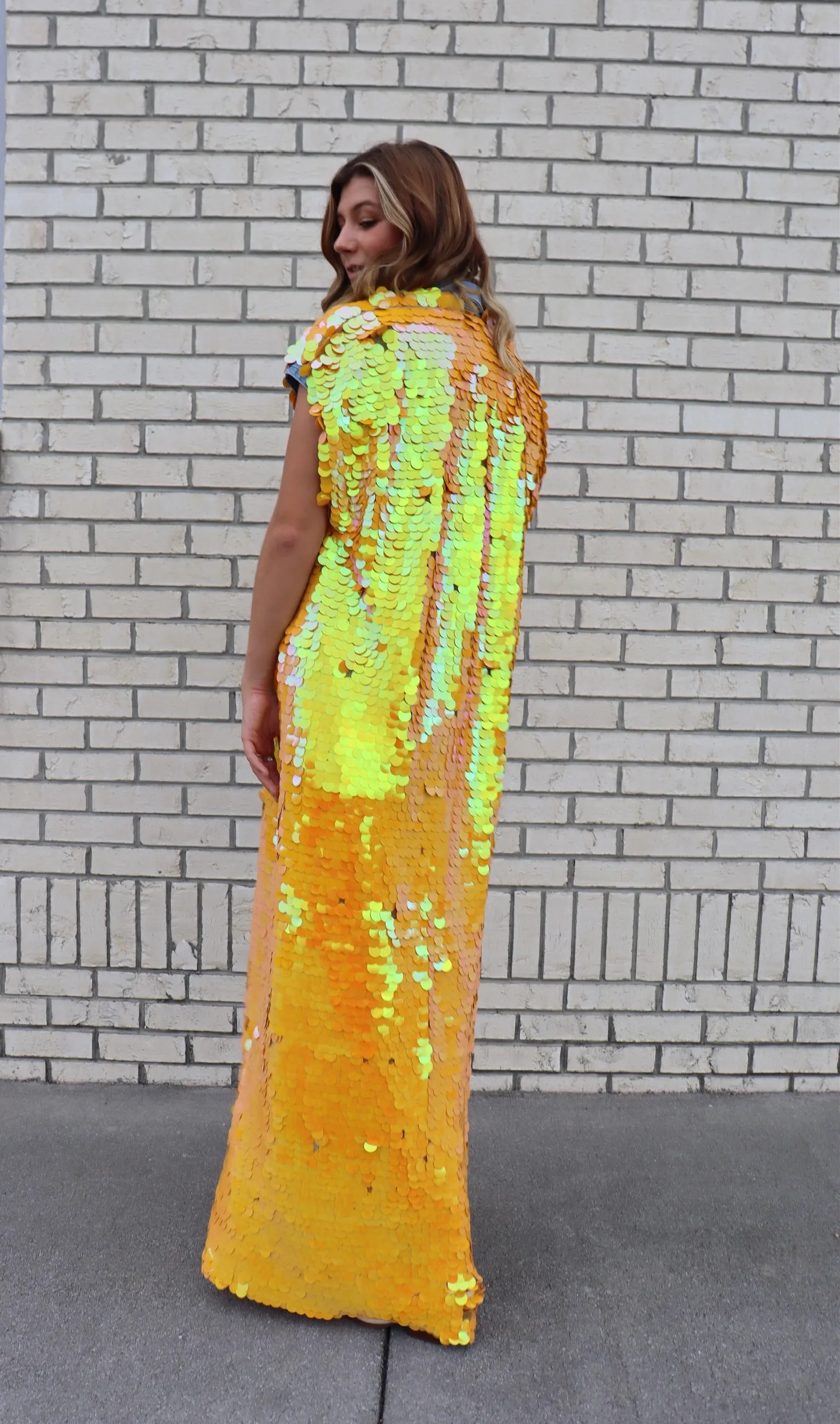 Iridescent Tangerine Orange Sleeveless Sequin Vest