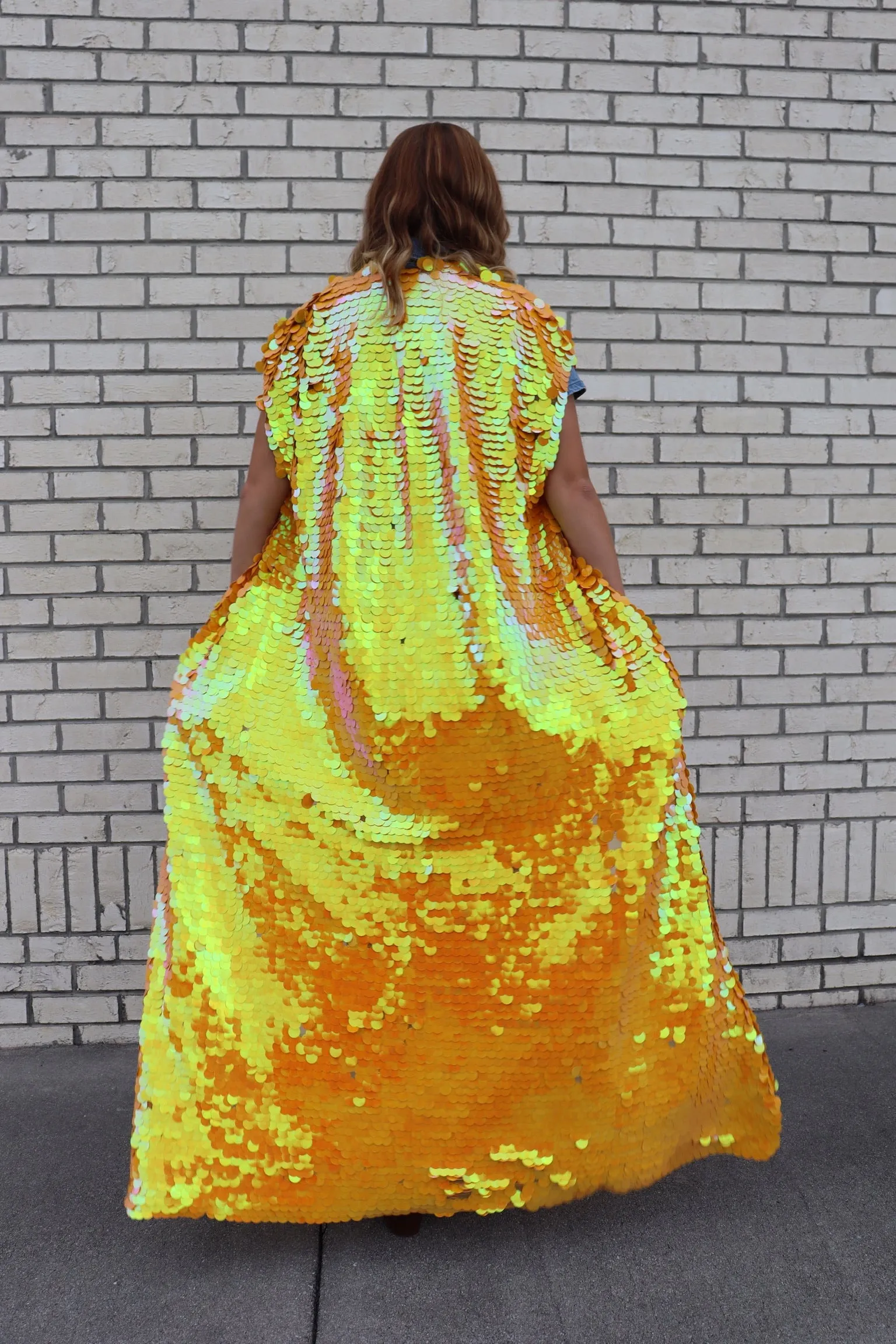 Iridescent Tangerine Orange Sleeveless Sequin Vest