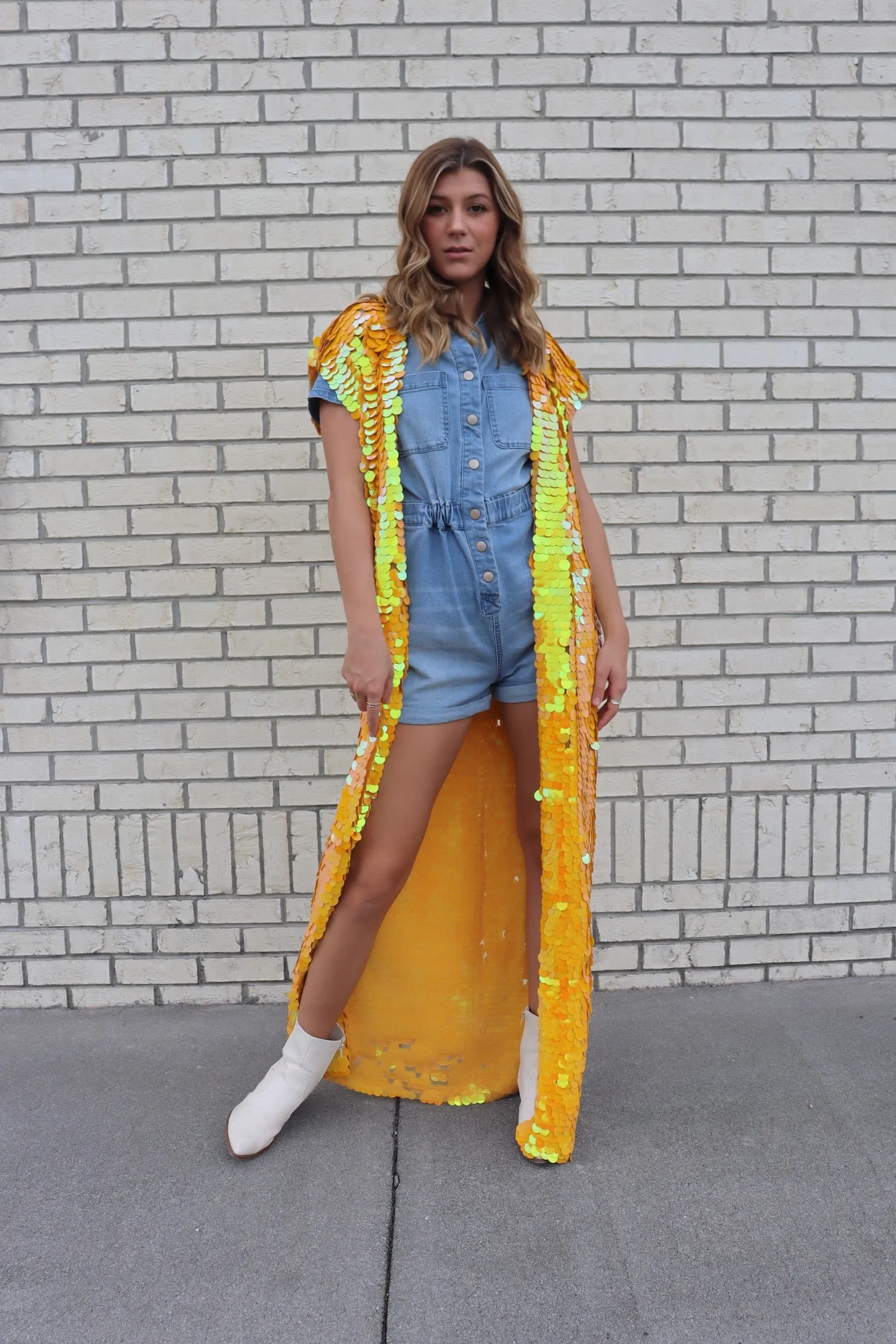 Iridescent Tangerine Orange Sleeveless Sequin Vest