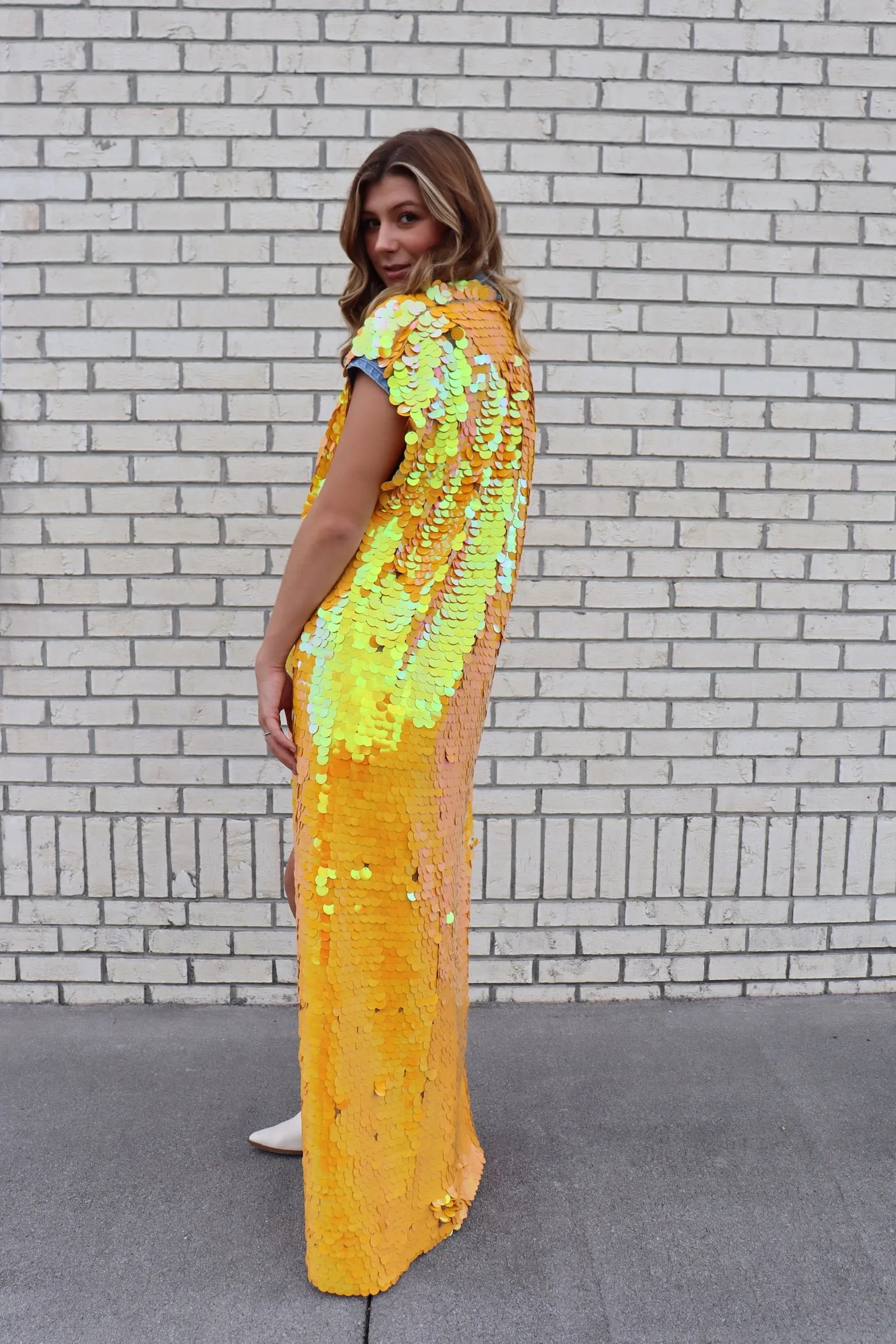 Iridescent Tangerine Orange Sleeveless Sequin Vest