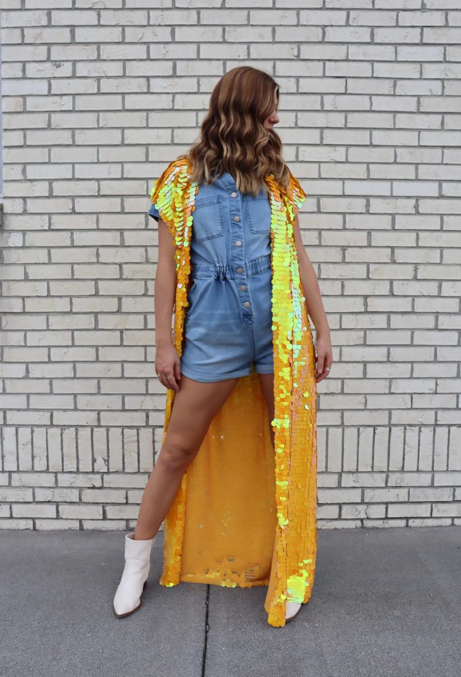 Iridescent Tangerine Orange Sleeveless Sequin Vest