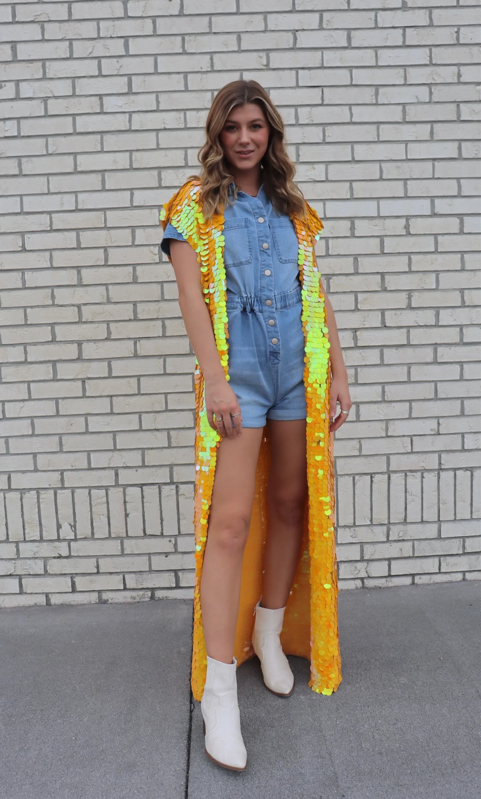 Iridescent Tangerine Orange Sleeveless Sequin Vest