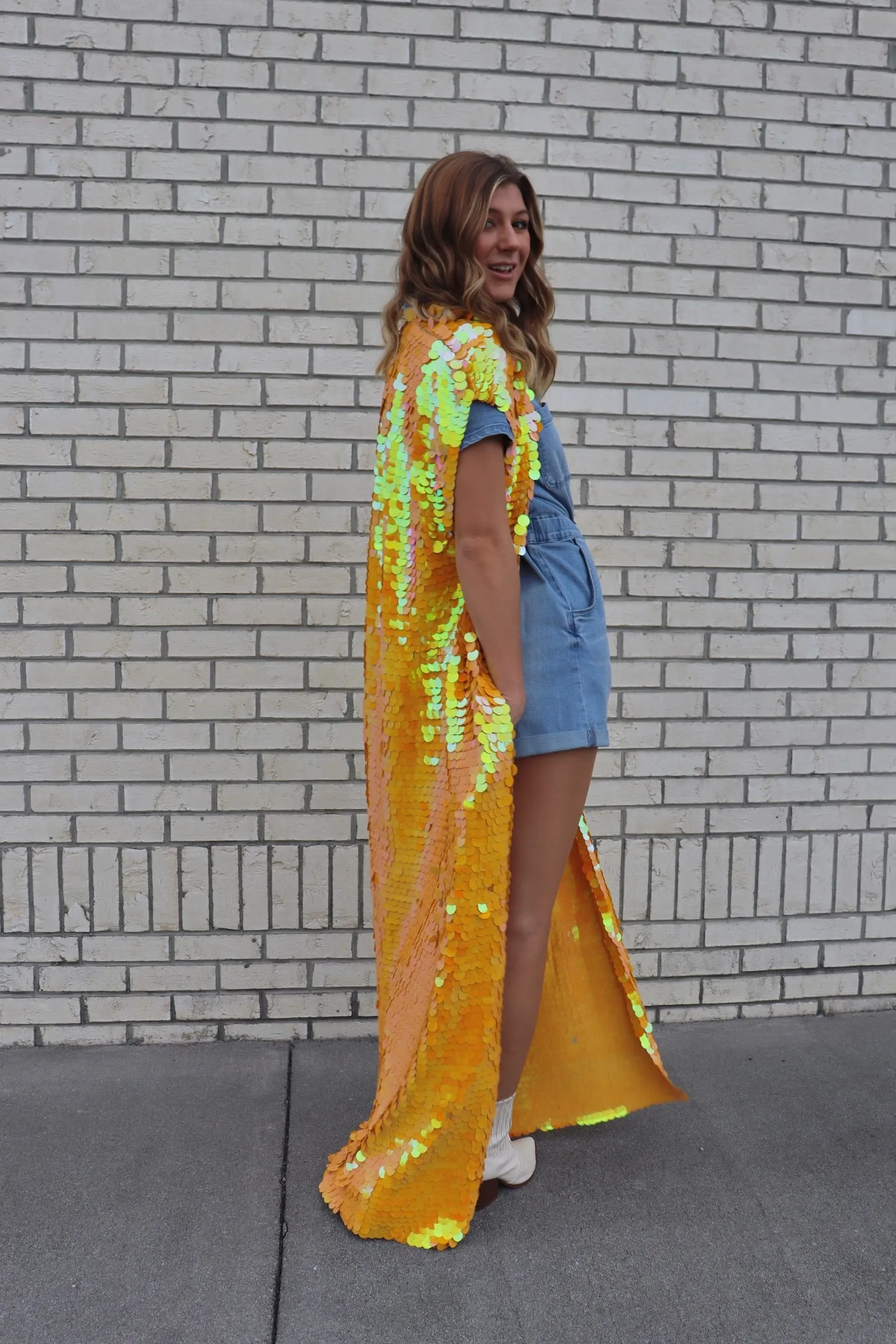 Iridescent Tangerine Orange Sleeveless Sequin Vest