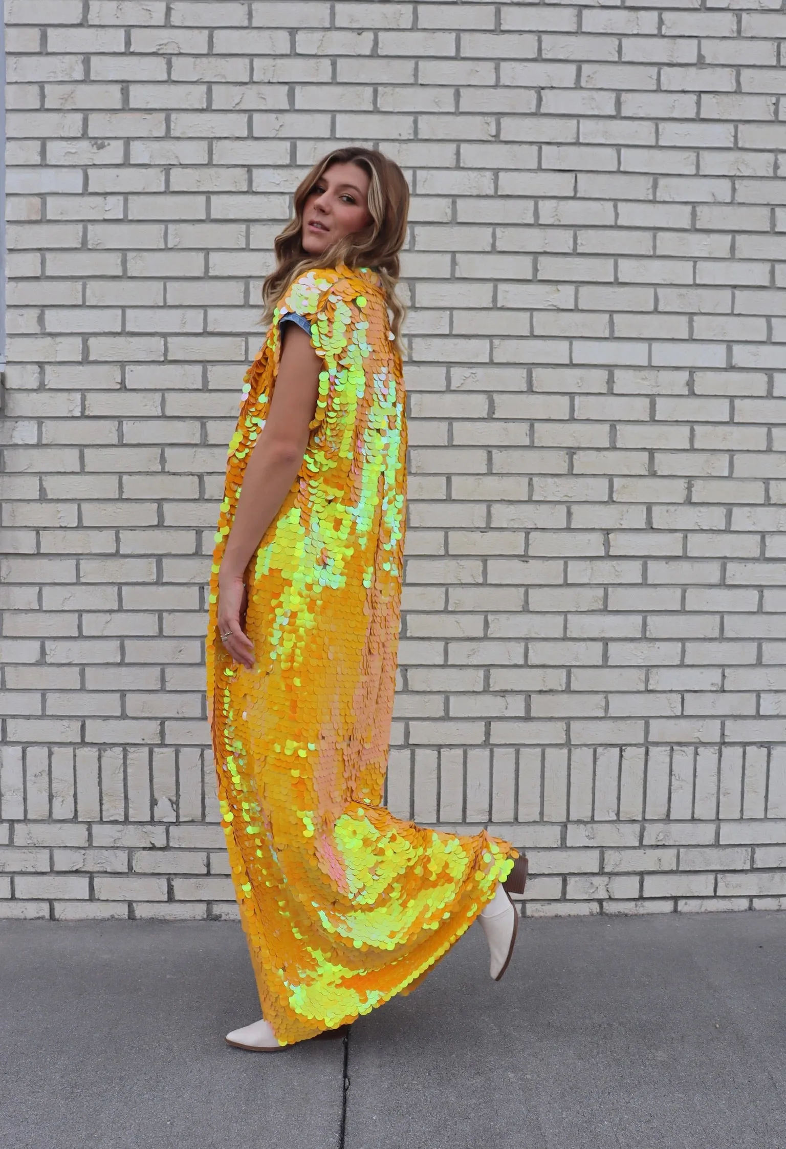 Iridescent Tangerine Orange Sleeveless Sequin Vest