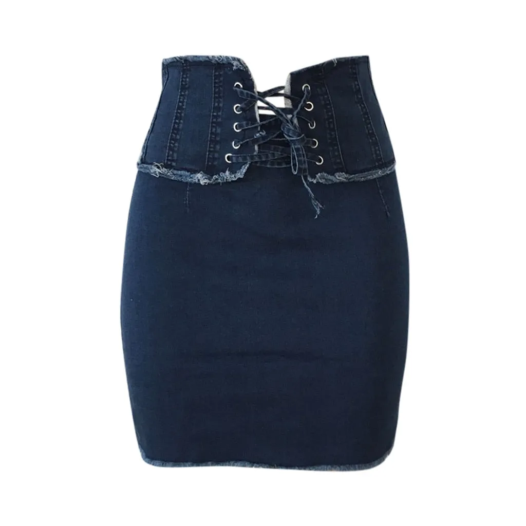 Jeans Lace Up Skirt Women's High Waist Bodycon