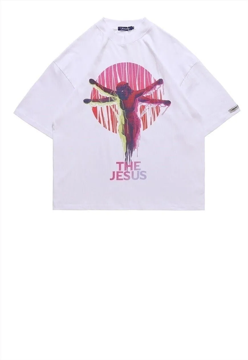 Jesus print t-shirt God graffiti retro tee Gothic top Black