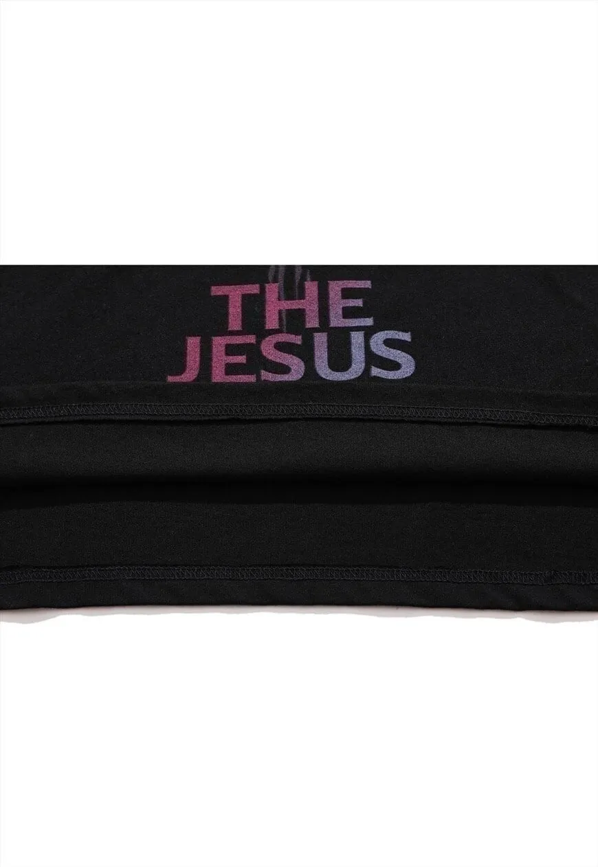 Jesus print t-shirt God graffiti retro tee Gothic top Black