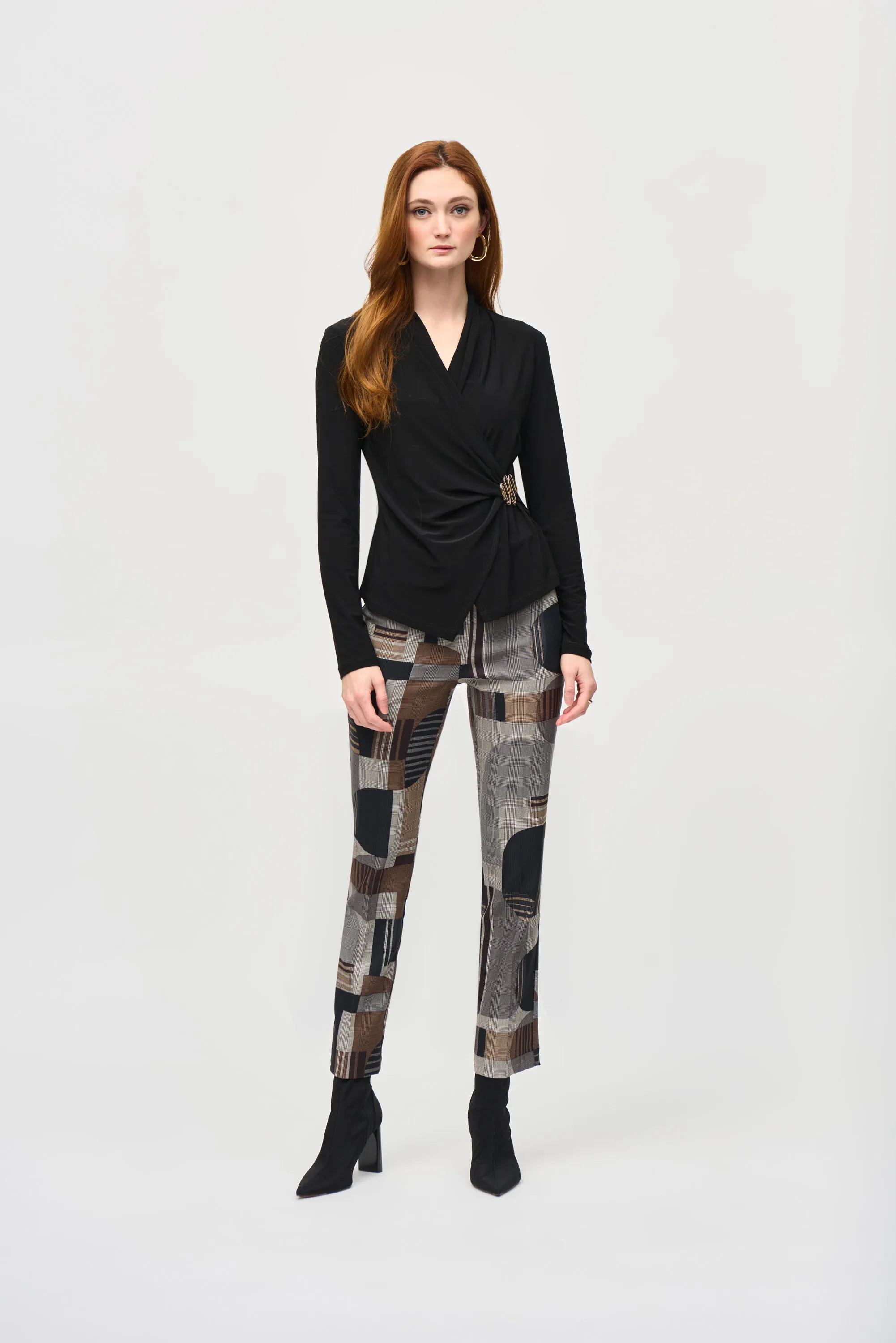 Joseph Ribkoff Jacquard Abstract Print Straight Pull-On Pants - Style 243299