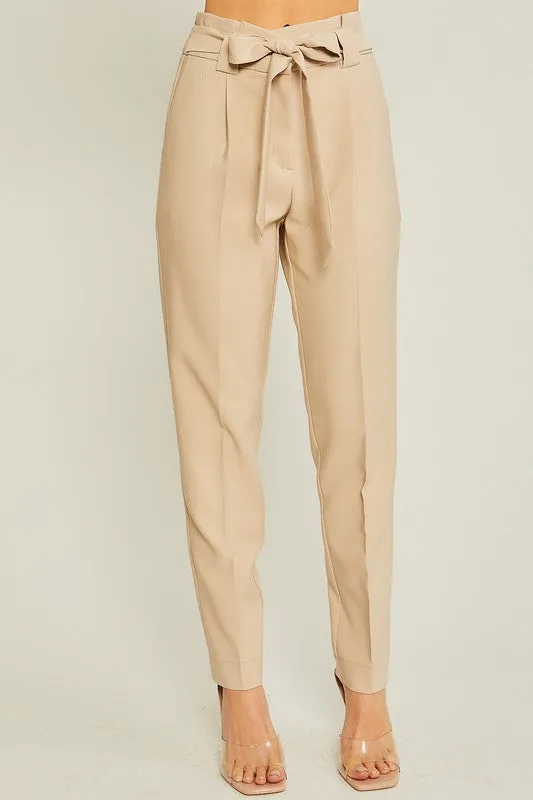 Khaki Woven Solid Formal Long Pants