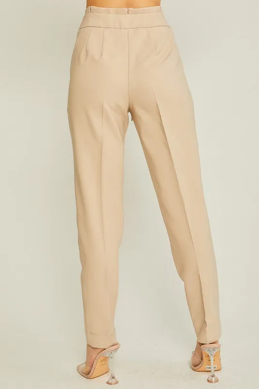 Khaki Woven Solid Formal Long Pants