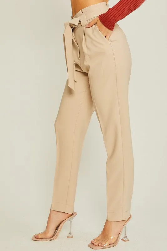 Khaki Woven Solid Formal Long Pants