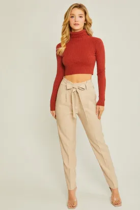 Khaki Woven Solid Formal Long Pants