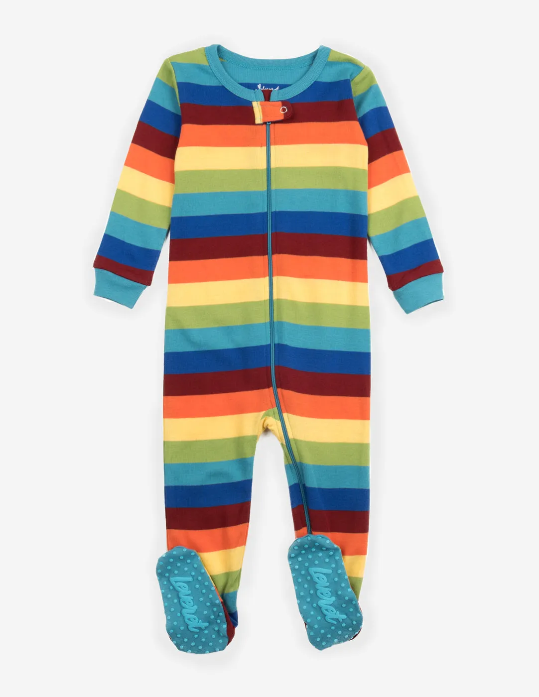 Kid's Footed Cotton Rainbow Boy Stripes Pajamas