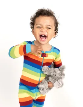 Kid's Footed Cotton Rainbow Boy Stripes Pajamas