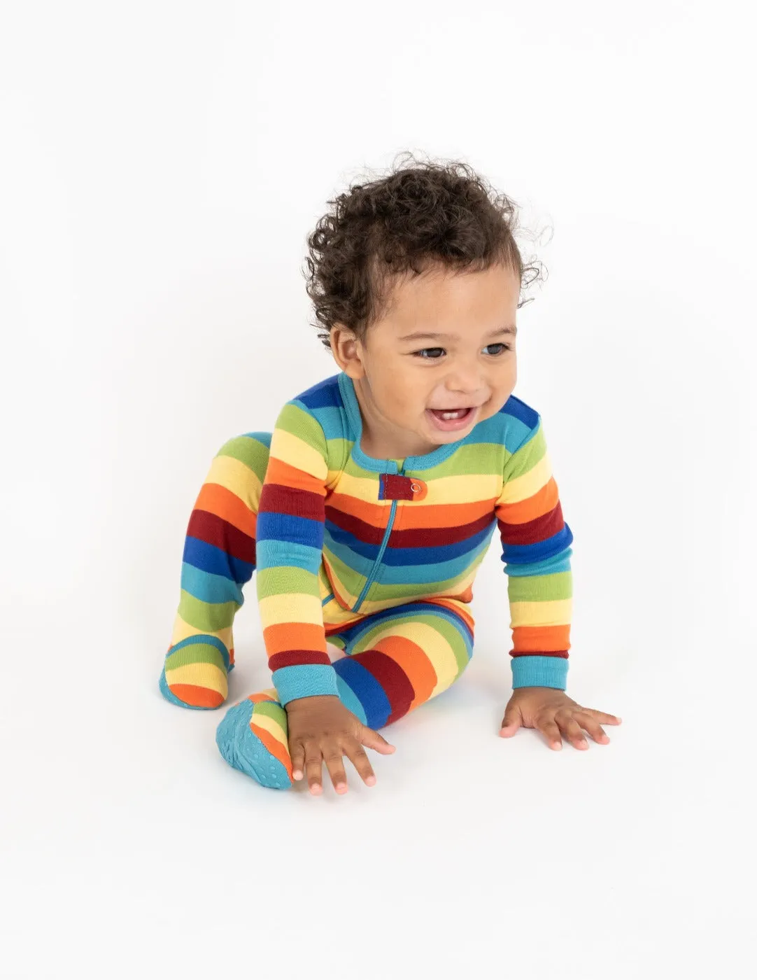 Kid's Footed Cotton Rainbow Boy Stripes Pajamas