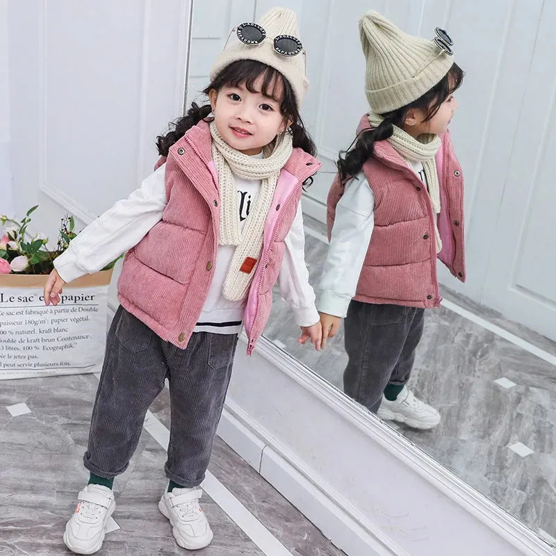 Kids Vest Jackets For Girls Outerwear Winter Thick Plus Velvet Boy Jacket New Year Costumes Warm Coats Baby Children Hooded Vest