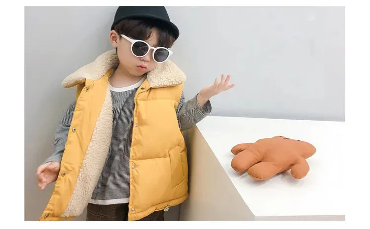 Kids Vest Jackets For Girls Outerwear Winter Thick Plus Velvet Boy Jacket New Year Costumes Warm Coats Baby Children Hooded Vest