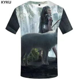 KYKU Brand Wolf T shirt Men Beauty T shirts Funny Animal T-shirt 3d Waterfall Tshirt Anime Anime Tshirts Print Mens Clothing