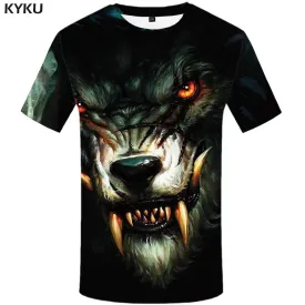 KYKU Brand Wolf T shirt Men Blood Tshirt Anime Animal T shirts Funny War Tshirts Print Gothic T-shirt 3d Mens Fashion