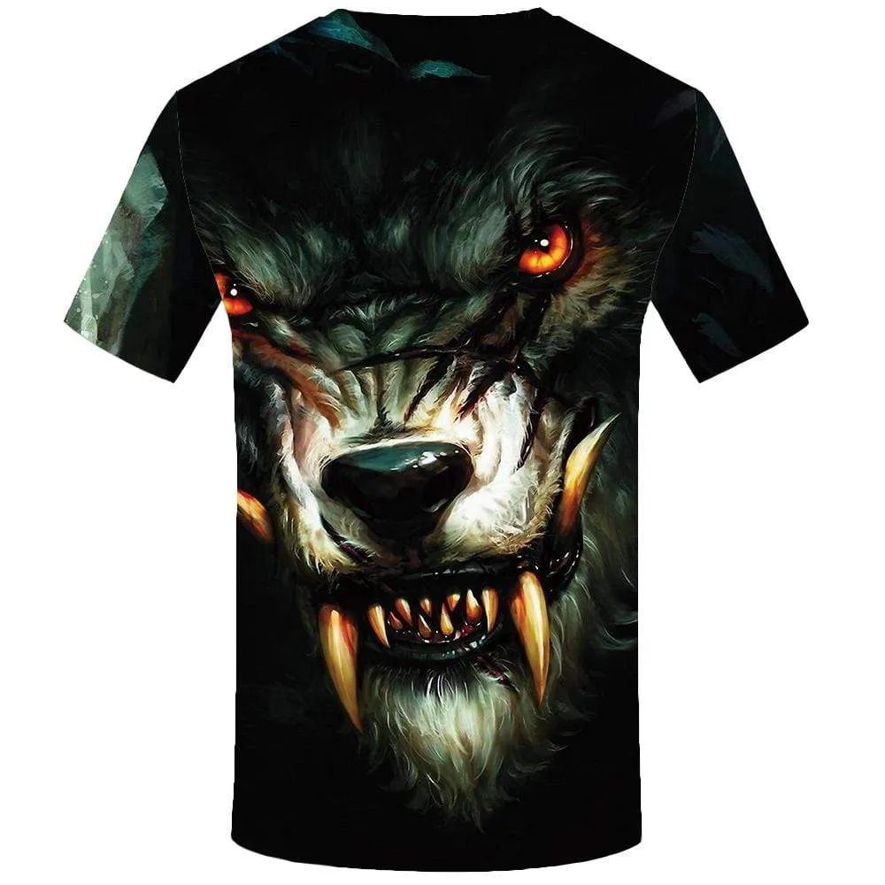 KYKU Brand Wolf T shirt Men Blood Tshirt Anime Animal T shirts Funny War Tshirts Print Gothic T-shirt 3d Mens Fashion