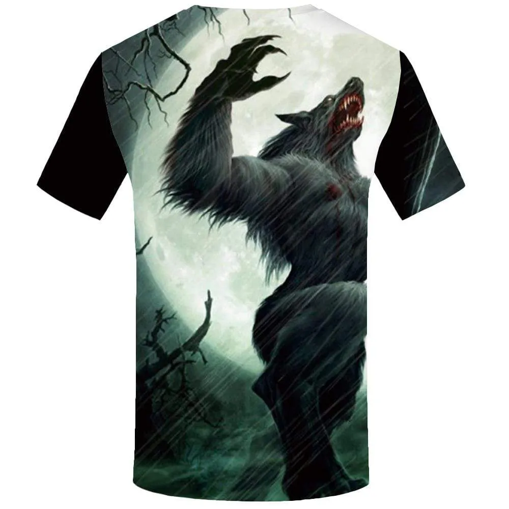 KYKU Wolf T-shirts Men Moon Tshirt Anime Animal T shirts Funny War Tshirts Print Blood T-shirt 3d Mens Clothing Casual Cool