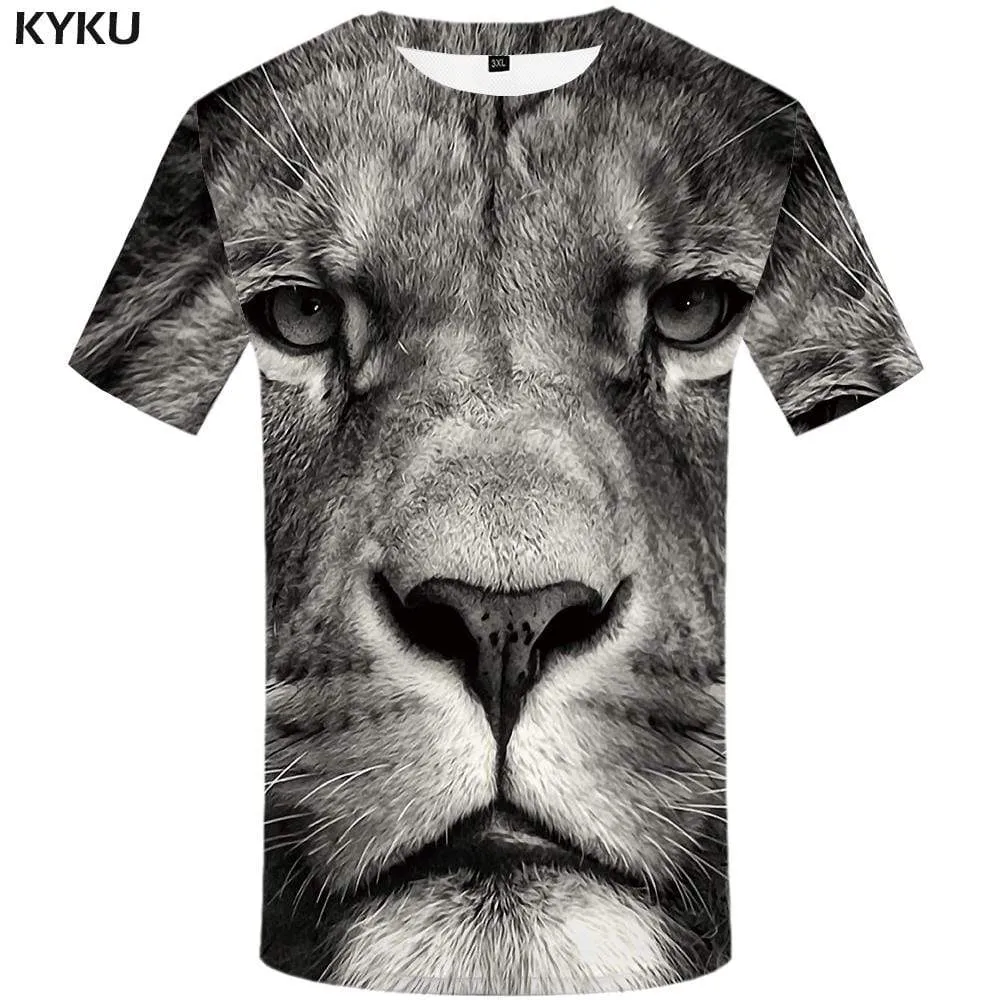 Lion T-shirts Men Gray T-shirt 3d Animal Tshirt Anime King T shirts Funny Harajuku Tshirts Print Mens Fashion Hip hop Unisex