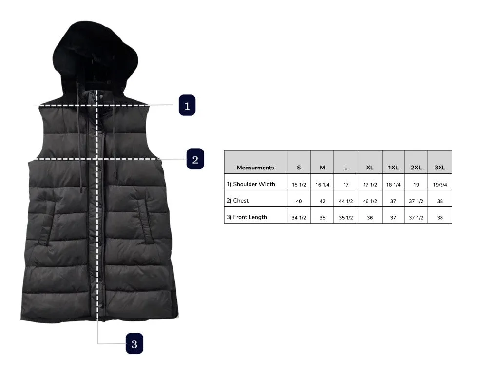 Long Black Puffer Vest w/ Hood