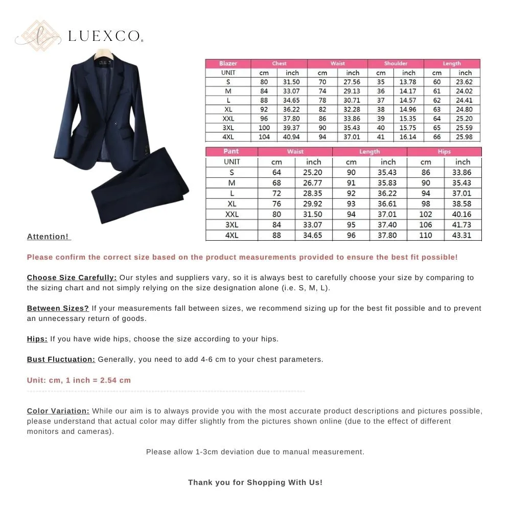 Luexco Women's Professional Suit Pants and Blazer Formal Set