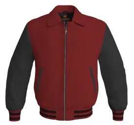 Luxury Bomber Classic Jacket Maroon Body and Black Leather Sleeves